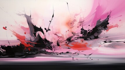 Dance of Pink and Black Hues in Abstract Oil Painting