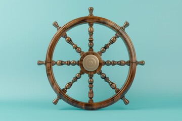 A wooden steering wheel with a gold center