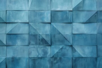 Geometric Blue Steel Grid Wall Art: Contemporary Metal Panel Texture