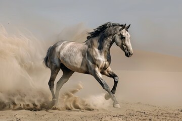 Majestic Grey Horse: Free Spirit in the Desert Dust