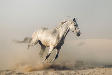 Fototapeta premium Free Spirit: Grey Horse Rising Majestically in Desert Dust
