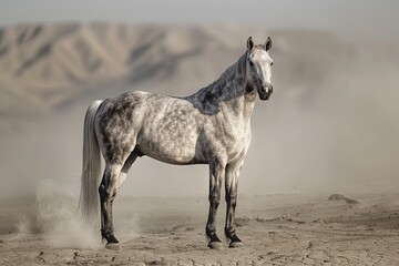 Grey Horse Spectacle: A Dust and Light Dance in the Vast Desert