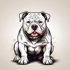 American Bully Dog in cartoon style. Cute American Bully isolated on white background. Watercolor drawing, hand-drawn American Bully in watercolor. for cards, Children's illustration.