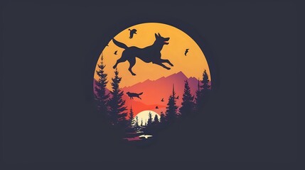 colorful vector illustration of logo of a hunting company with busset hound