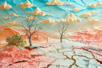 desolate landscape with a tree on a dry day concept