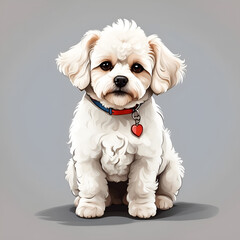 Obraz premium Bichon Frise dog in cartoon style. Cute Bichon Frise isolated on white background. Watercolor drawing, hand-drawn Bichon Frise in watercolor. For children's books, for cards, Children's illustration.