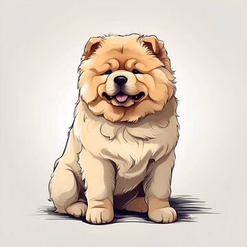 recommend clip art: Chow Chow dog in cartoon style. Cute Chow Chow isolated on white background. Watercolor drawing, hand-drawn Chow Chow in watercolor. For children's books, for cards, Children's illustration.