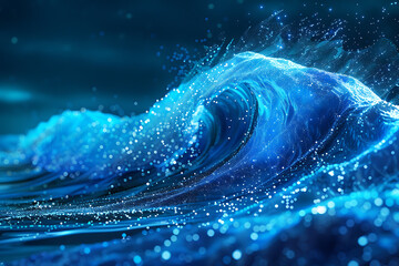 Blue sea wave with flickering particles.3D