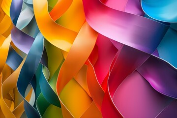 3D Twisted Ribbon Background Design - Colorful Ribbon Wallpaper Integration