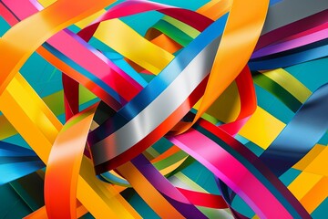 Ribbon Geometry In Bright Twisted Patterns - Dynamic and Colorful Ribbon Background Art