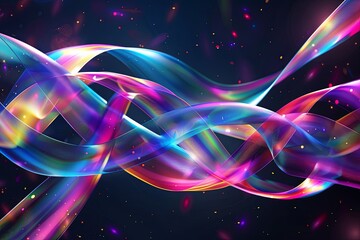 Dynamic Fluid Ribbon Motion with Holographic Swirls on Dark Background Innovating Motion Effect Concept