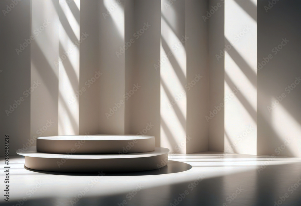 Aufkleber 'scene empty monochrome beige background product table minimal sunlight presentation modern rays ren