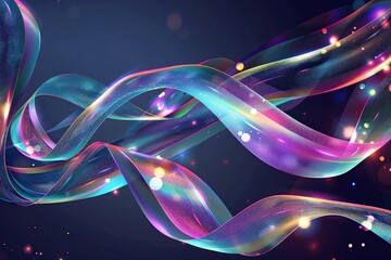 Holographic Ribbon Swirls on Dark Background - Fashionable Ribbon Decorations with Bright Colors
