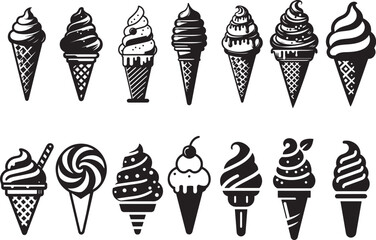 Collection of ice cream vector illustration set.