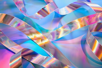 Twisted Ribbon Futuristic Holographic Tape Art Background