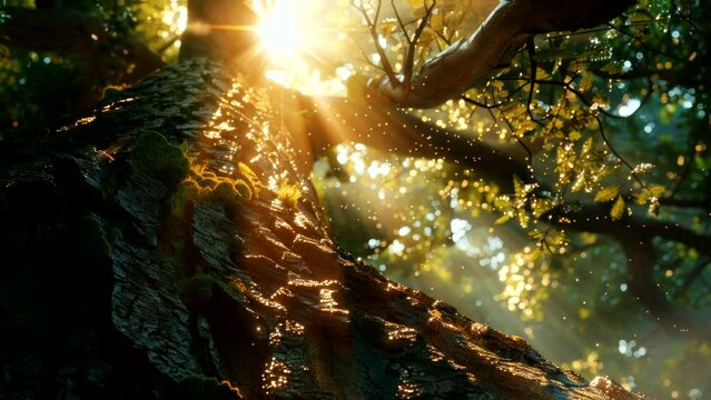 Golden Glow: Sun Stains Among the Tree Leaves