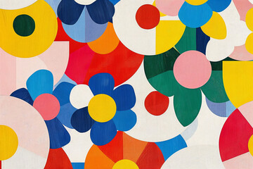 
flowers and ripples, colorful, Mainly semicircles and geometric patterns, simple graphic, minimalist design, simple lines, abstract