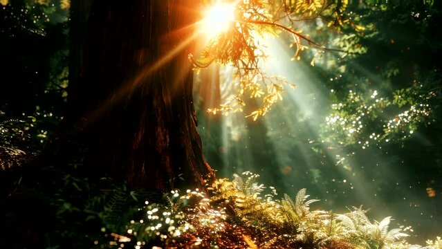 Sunlit Canopy: Radiant Rays Between the Leaves