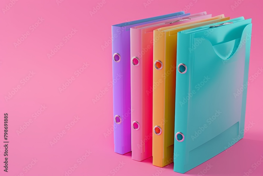 Poster a stack of colorful binders with a colorful background