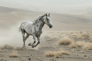 Grey Horse Galloping Free: Embracing Nature's Spirit in the Wild Desert