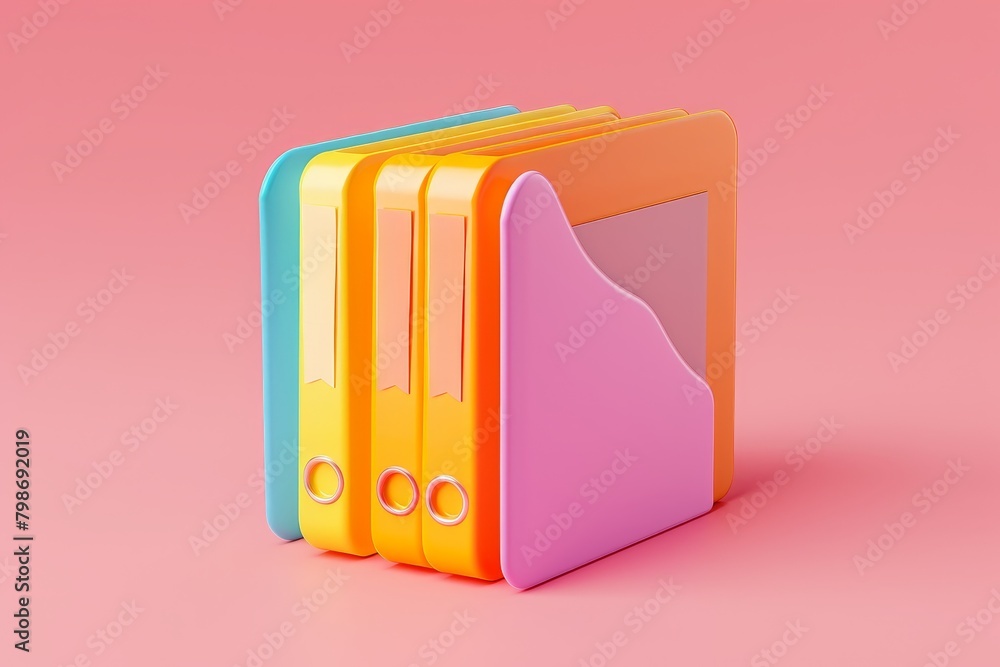 Poster A stack of colorful binders with a colorful background