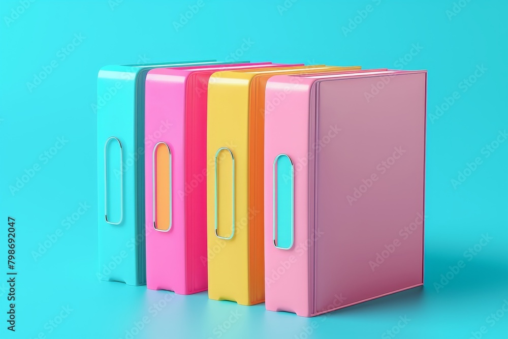 Poster a stack of colorful binders with a colorful background