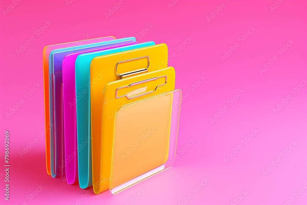 Poster a stack of colorful binders with a colorful background