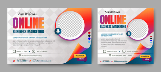 Live webinar online business conference web banner and social media cover template design
