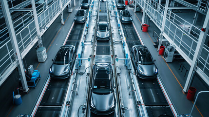 Electric vehicle battery production line in a car factory