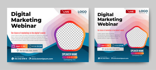 Digital Business Entrepeneur live webinar banner invitation and social media post template. Business webinar invitation design. Vector