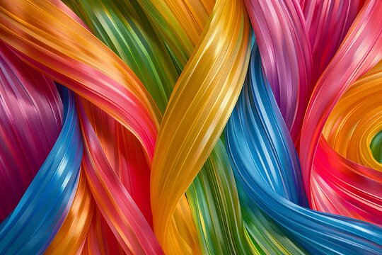Vibrant Twisted Ribbon Waves: Multicoloured Curves Wallpaper