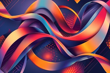 Twisted Gradient Ribbon: Modern Abstract Design with Geometric Shapes