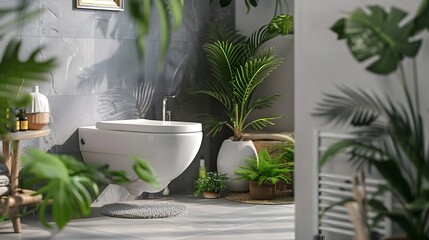 Fototapeta premium Stylish Contemporary Bathroom with Invigorating Greenery Accents