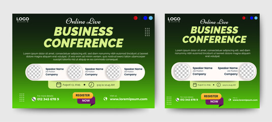 Business Conference live webinar banner invitation and social media post template. Business webinar invitation design. Vector
