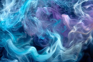 Obraz premium Vibrant Blue Purple Smoke Swirls on Slate Black Canvas with Ethereal Silver Glimmers