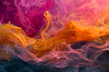 Obraz premium Vibrant Golden Smoke Mirages in a Shadowy Desert: Electric Pink Curls Embracing Warm Orange Waves