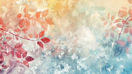 Autumn leaves on ethereal watercolor background - obrazy, fototapety, plakaty