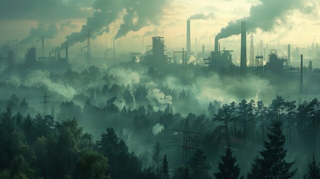 A factory in the middle of a forest is polluting the air.