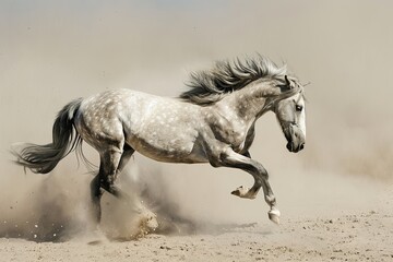 Powerful Grey Stallion: Desert Dust Dance