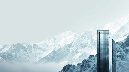 Architectural Majesty: Skyscraper Against Mountain