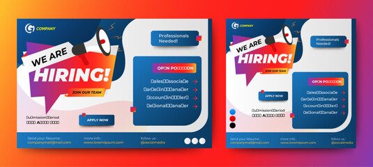 Hiring Recruitment banner web page and social media post template. vector