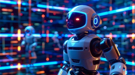 3D humanoid AI robot metaverse cyberspace digital world background, revolution of AI artificial intelligence 