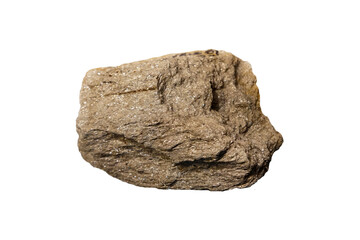 Raw specimen of schist rock isolated on white background.