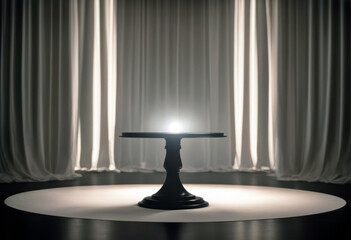 'white silk Pedestal cloth spot light poduim clothes dais presentation premiere isolated decoration table off soft ceremony expensive mystery award concept racked show studio'