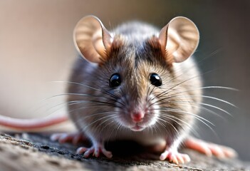 a  macro closeup view of cute tiny mouse