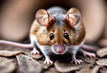 a  macro closeup view of cute tiny mouse