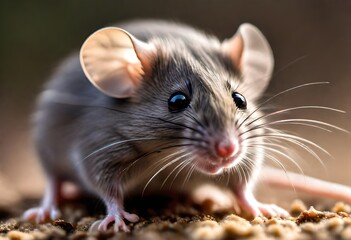 a  macro closeup view of cute tiny mouse