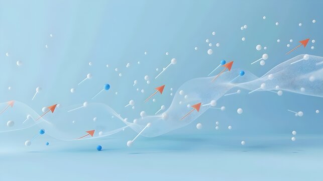 Dynamic 3D Scatter Plot with Trend Visualization and Predictive Arrows on Subtle Blue Background