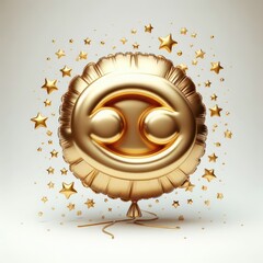 Golden Cancer zodiac sign, 3D golden zodiac sign in the form of a balloon surrounded by stars.