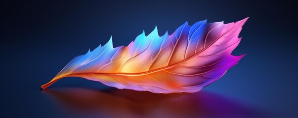 Artistic 3D render of an autumn leaf in vibrant colors, floating with a smooth gradient background for calm themes
